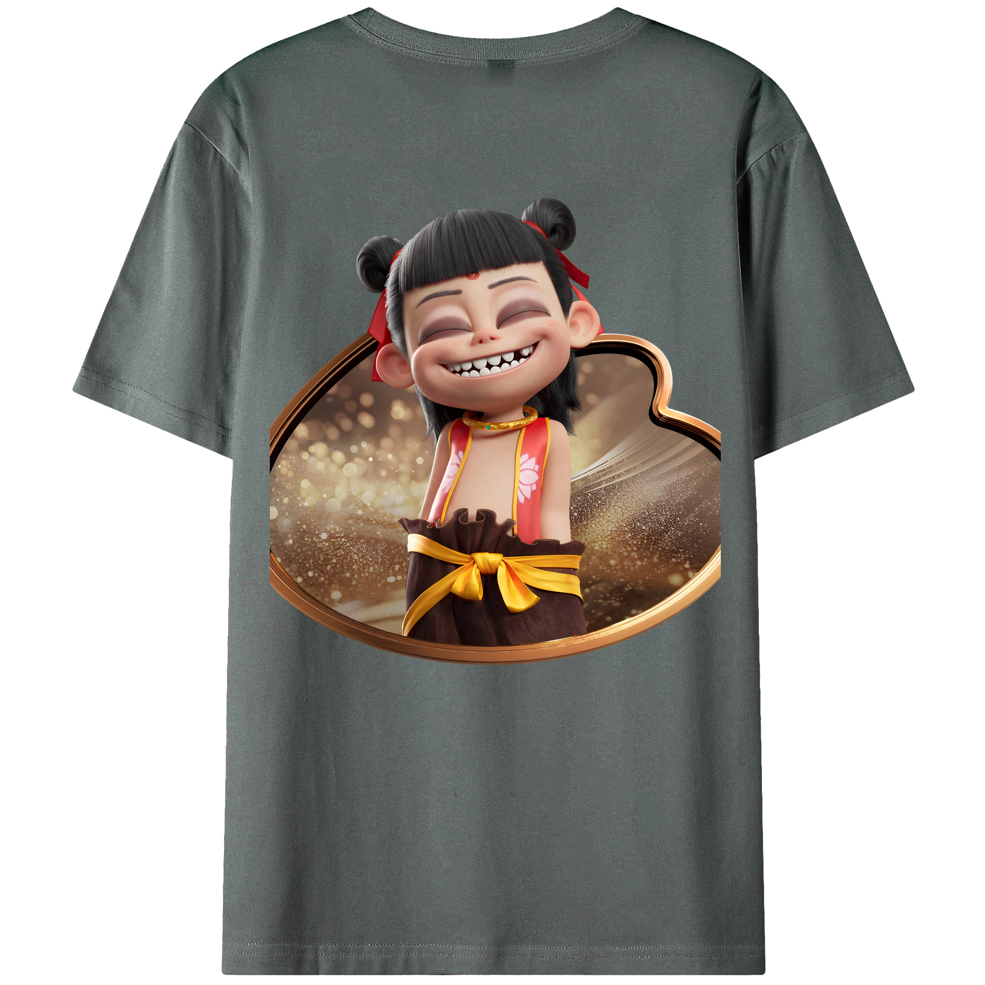 （画像用） Ne Zha 2 ナタ 魔童の大暴れ 綿100％ メンズ半袖Tシャツ（バックプリント） 通気性